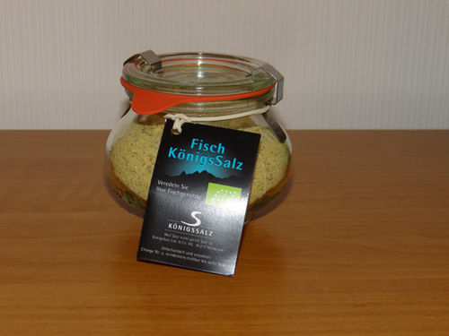 KönigsSalz Variante "Fischsalz" 180 g im dekorativen Glas aus kontrolliertem biologischen Anbau